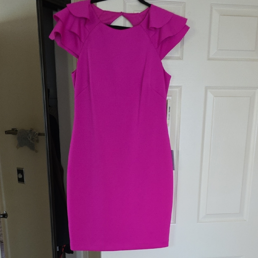 Eliza J Pink Sheath Mini Dress with Flutter Cap Sleeves